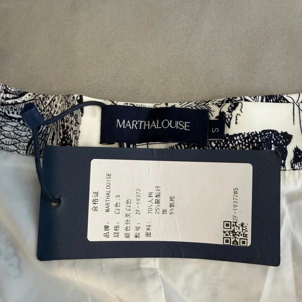 MarthaLouise Women Black White Fish Toile Print Asymmetrical High Low Skirt S